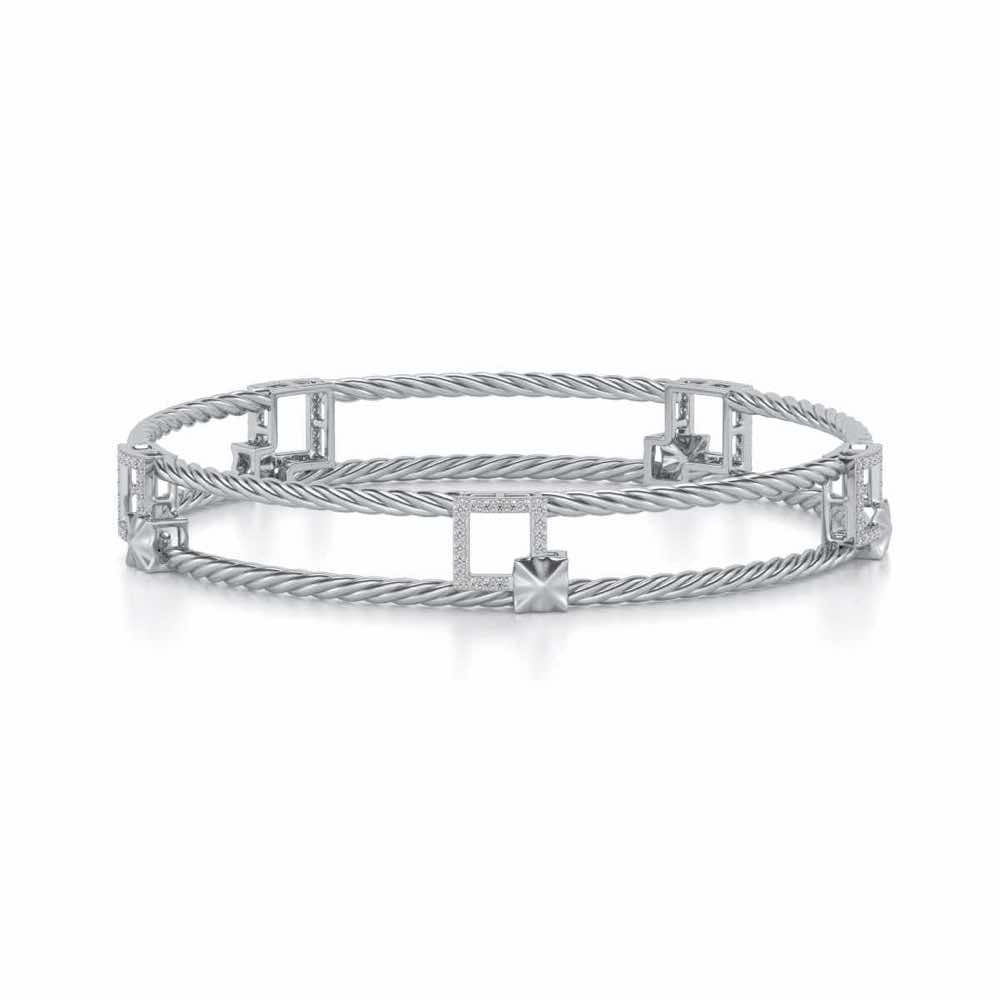 Box On Box Silver Bangles - White Gold - Image 5