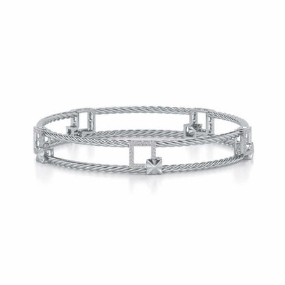 Box On Box Silver Bangles - White Gold - Image 5
