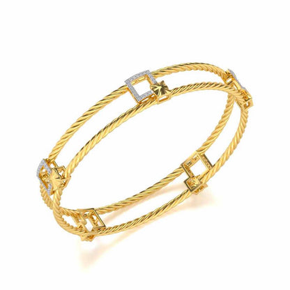 Box On Box Silver Bangles - Yellow Gold - Image 1