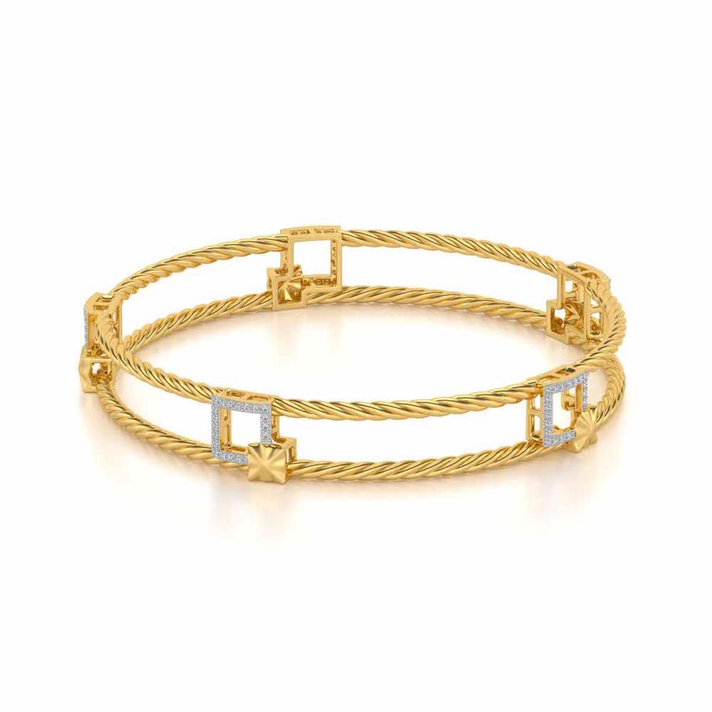 Box On Box Silver Bangles - Yellow Gold - Image 2