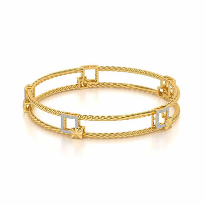 Box On Box Silver Bangles - Yellow Gold - Image 2