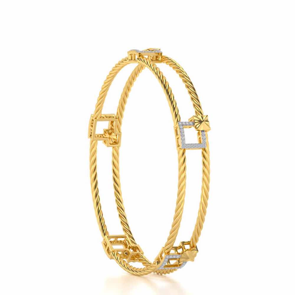 Box On Box Silver Bangles - Yellow Gold - Image 3