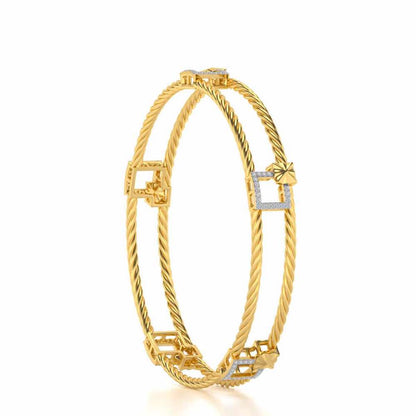 Box On Box Silver Bangles - Yellow Gold - Image 3