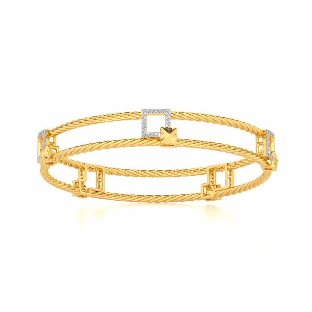 Box On Box Silver Bangles - Yellow Gold - Image 4