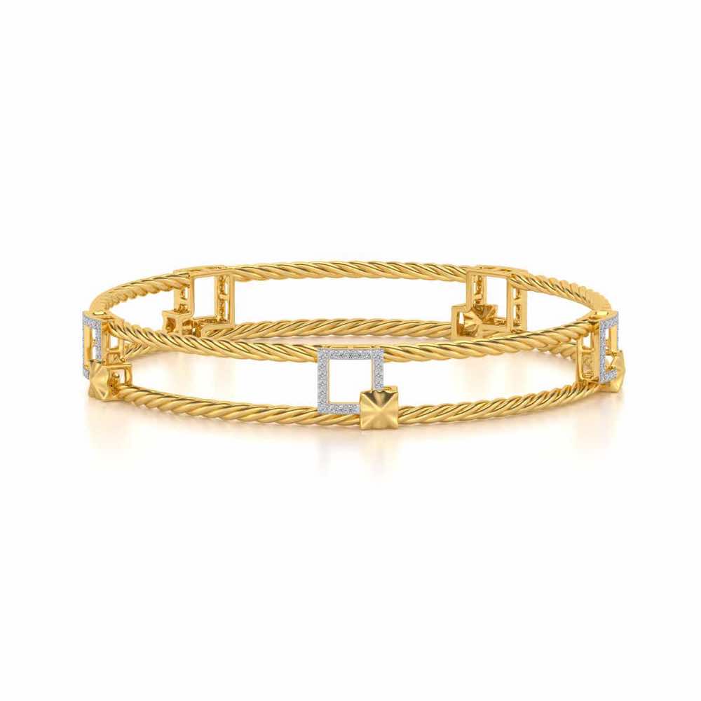 Box On Box Silver Bangles - Yellow Gold - Image 5