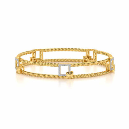 Box On Box Silver Bangles - Yellow Gold - Image 5
