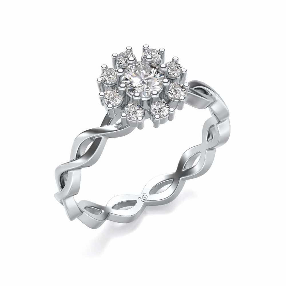 Braded Solitaire Silver Ring - White Gold - Image 1