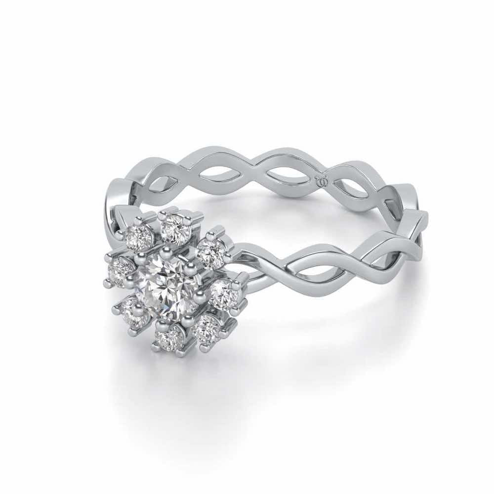Braded Solitaire Silver Ring - White Gold - Image 2