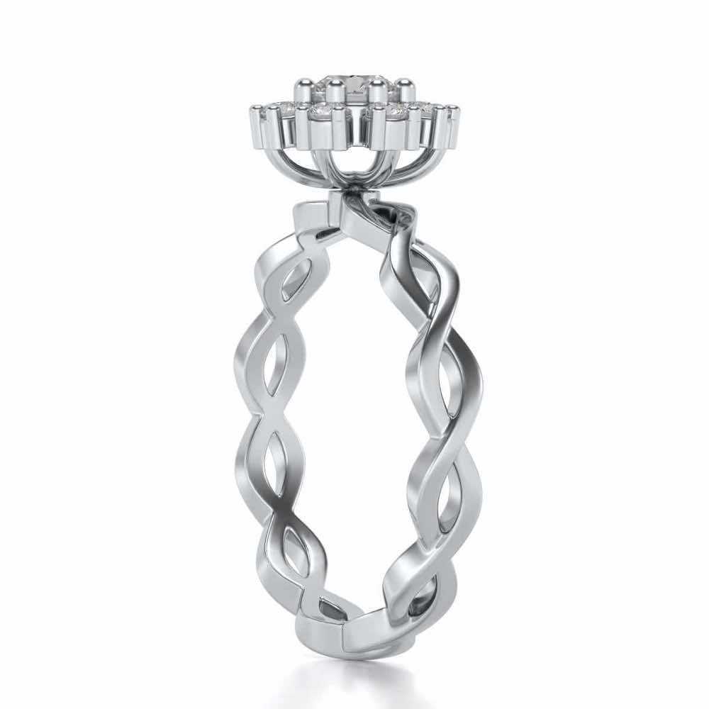Braded Solitaire Silver Ring - White Gold - Image 3