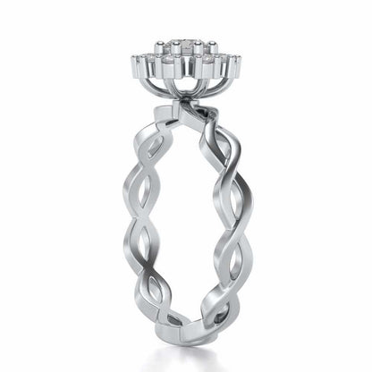 Braded Solitaire Silver Ring - White Gold - Image 3