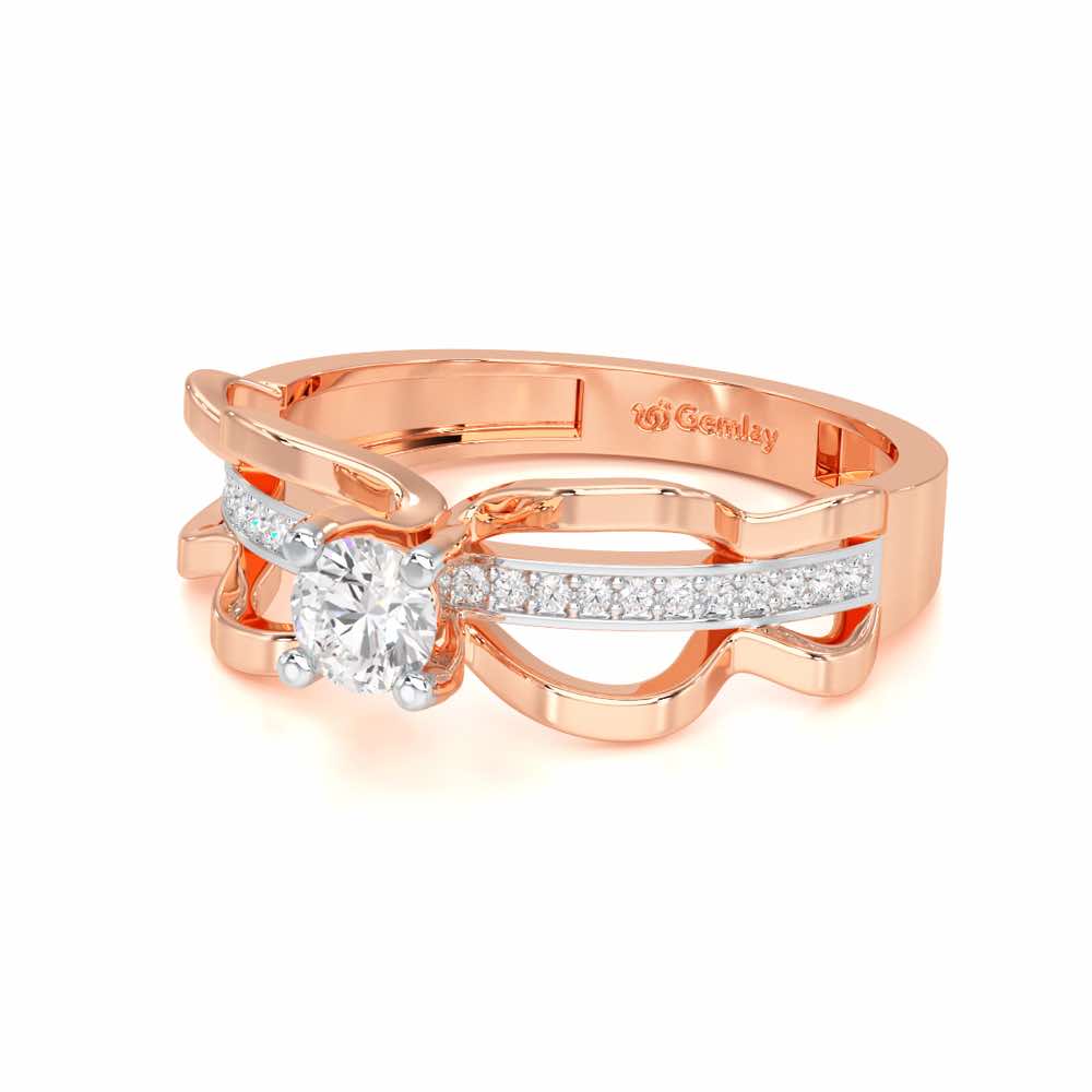Braided Flare Solitaire Silver Ring - Rose Gold - Image 2
