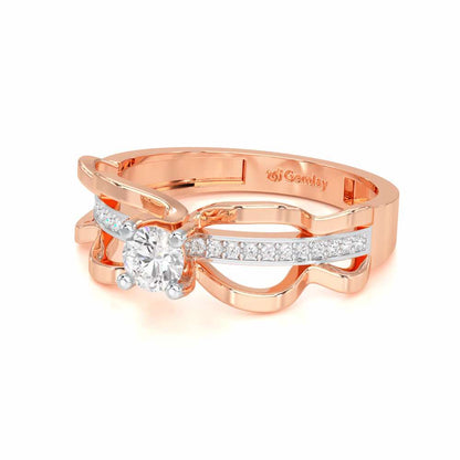Braided Flare Solitaire Silver Ring - Rose Gold - Image 2