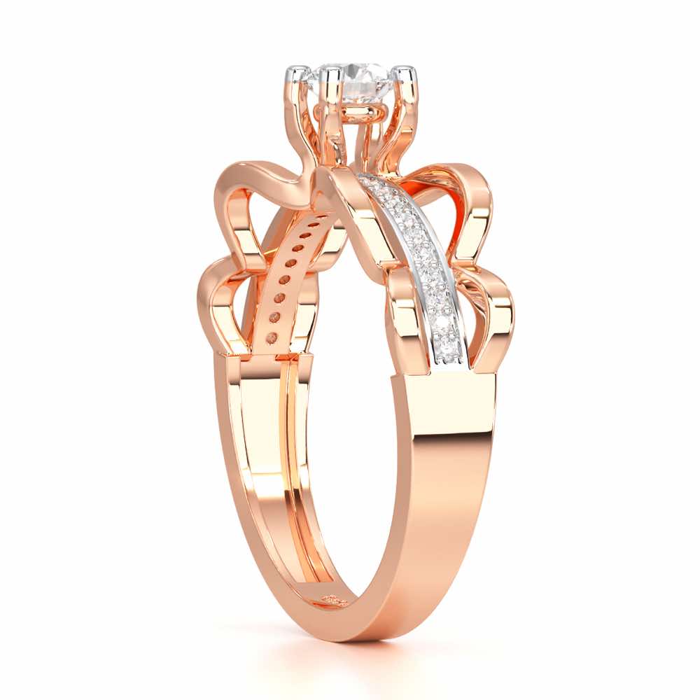 Braided Flare Solitaire Silver Ring - Rose Gold - Image 3