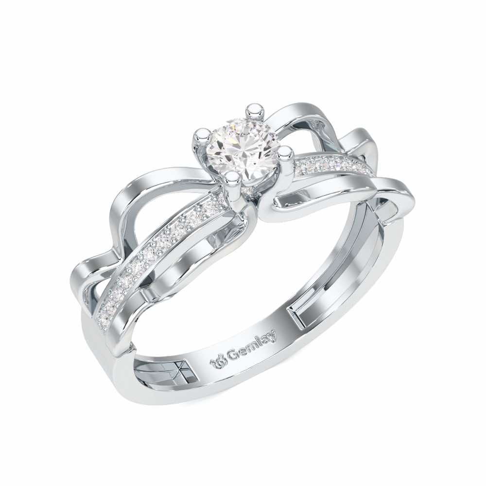 Braided Flare Solitaire Silver Ring - White Gold - Image 1