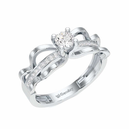 Braided Flare Solitaire Silver Ring - White Gold - Image 1