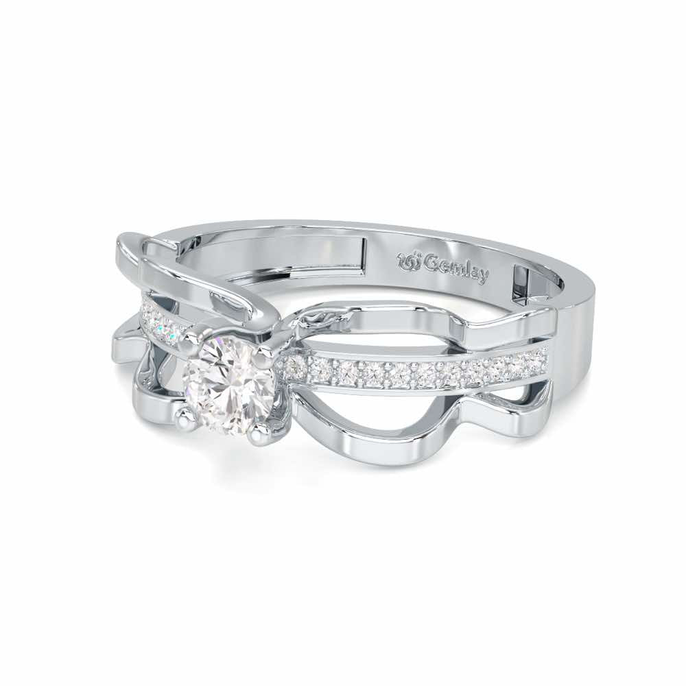 Braided Flare Solitaire Silver Ring - White Gold - Image 2