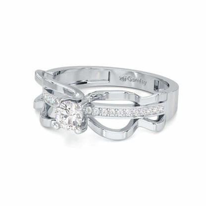 Braided Flare Solitaire Silver Ring - White Gold - Image 2