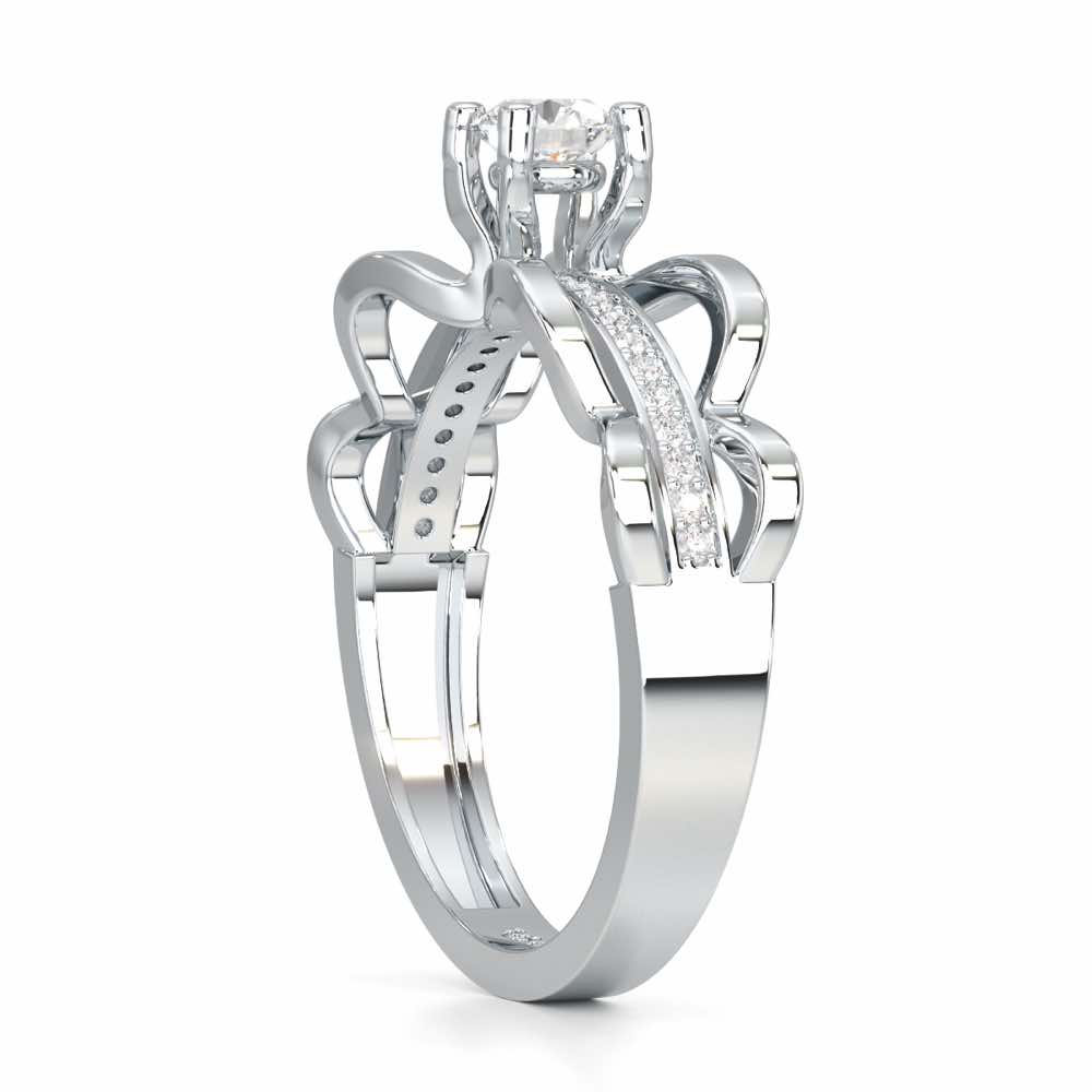 Braided Flare Solitaire Silver Ring - White Gold - Image 3