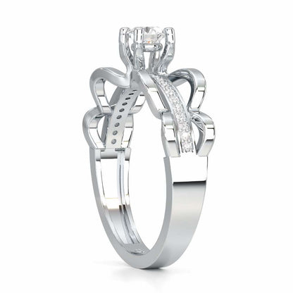 Braided Flare Solitaire Silver Ring - White Gold - Image 3