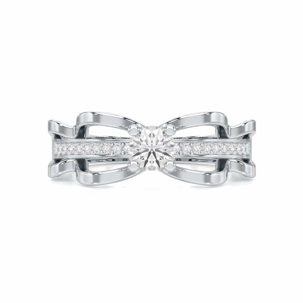 Braided Flare Solitaire Silver Ring - White Gold - Image 4