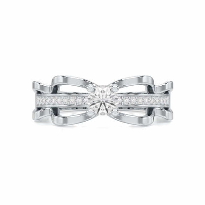 Braided Flare Solitaire Silver Ring - White Gold - Image 4