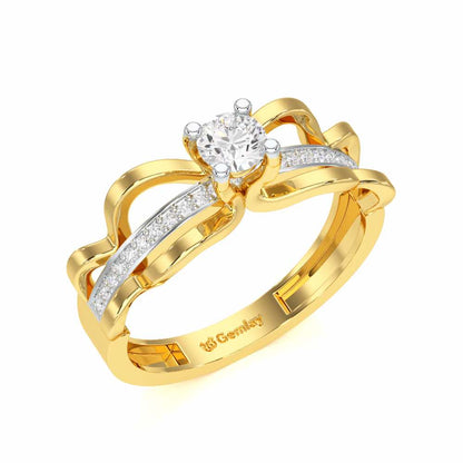 Braided Flare Solitaire Silver Ring - Yellow Gold - Image 1