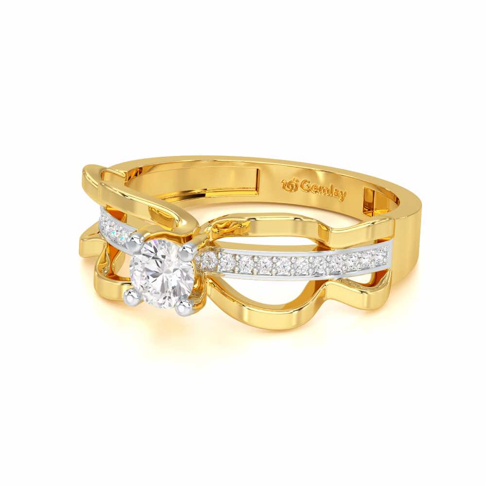 Braided Flare Solitaire Silver Ring - Yellow Gold - Image 2