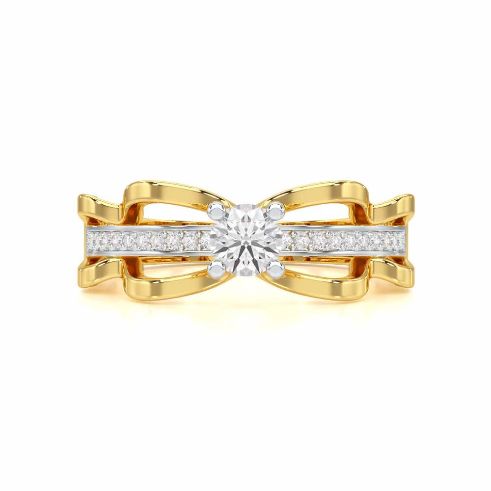 Braided Flare Solitaire Silver Ring - Yellow Gold - Image 4