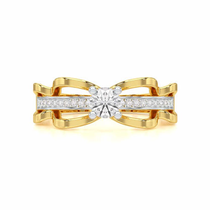Braided Flare Solitaire Silver Ring - Yellow Gold - Image 4