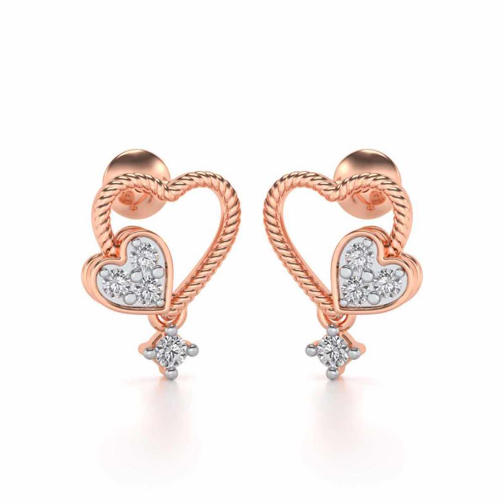 Braided Heart Silver Earrings - Rose Gold - Image 1