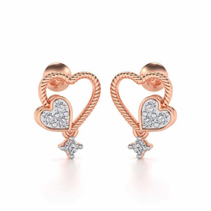 Braided Heart Silver Earrings - Rose Gold - Image 1