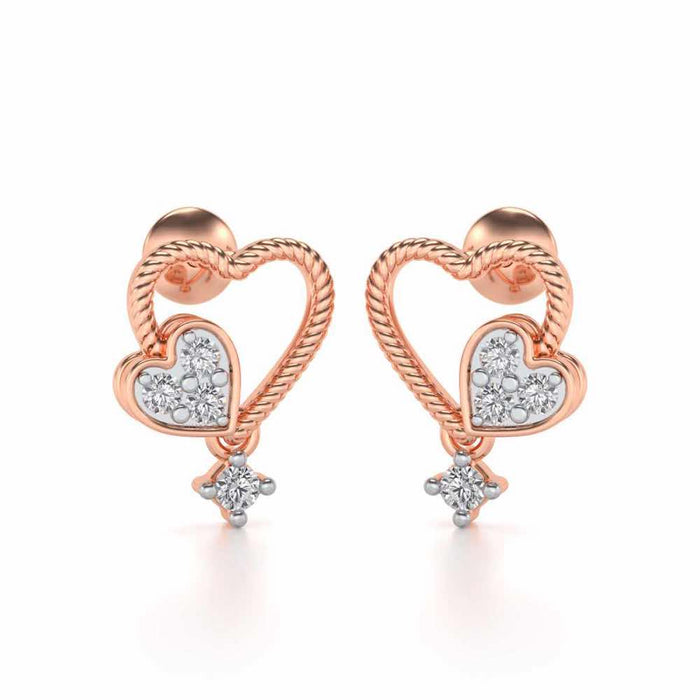 Braided Heart Silver Earrings - Rose Gold - Image 1