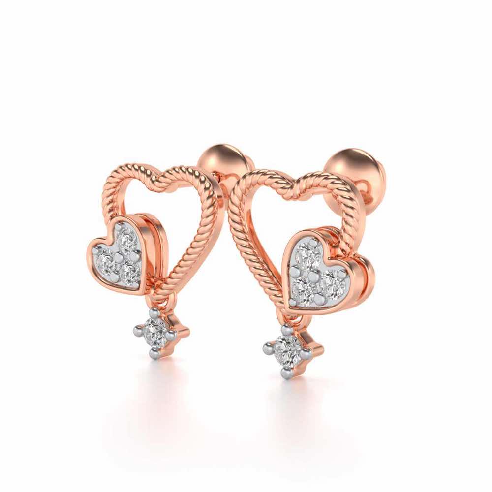 Braided Heart Silver Earrings - Rose Gold - Image 3