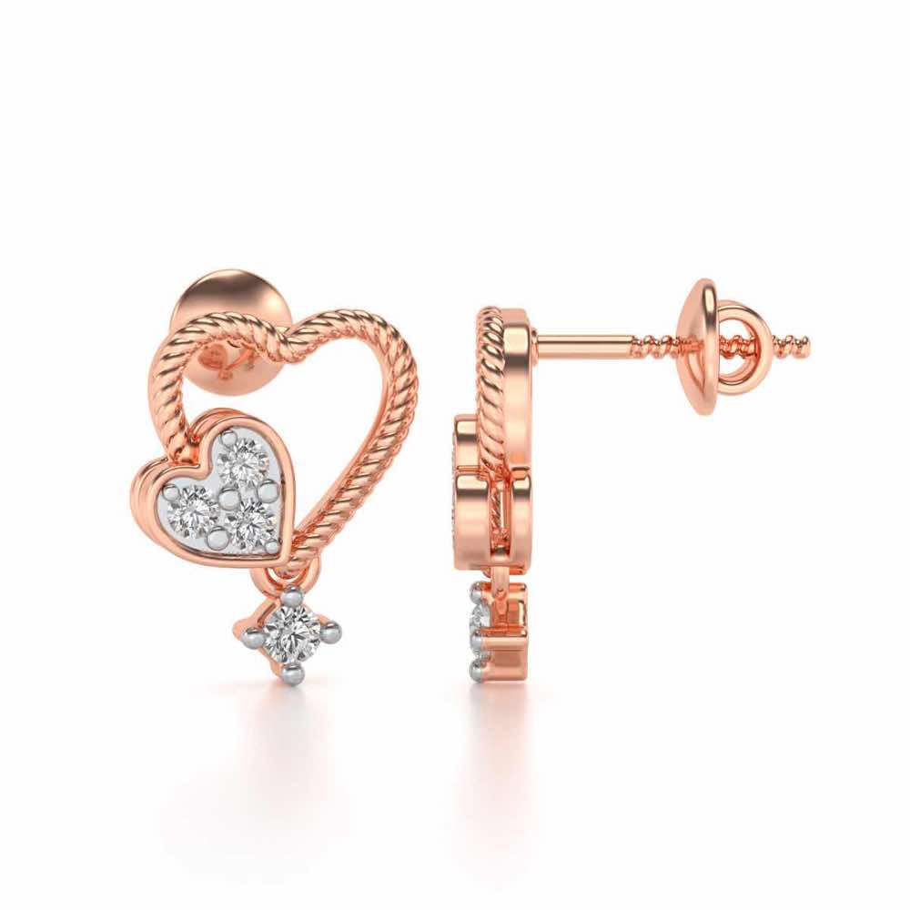 Braided Heart Silver Earrings - Rose Gold - Image 4