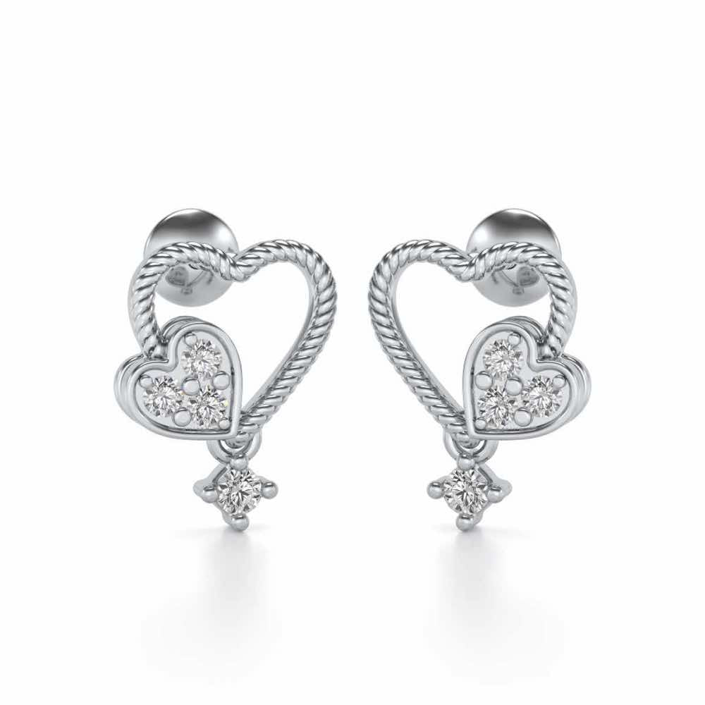 Braided Heart Silver Earrings - White Gold - Image 1