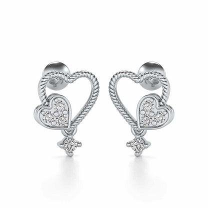 Braided Heart Silver Earrings - White Gold - Image 1