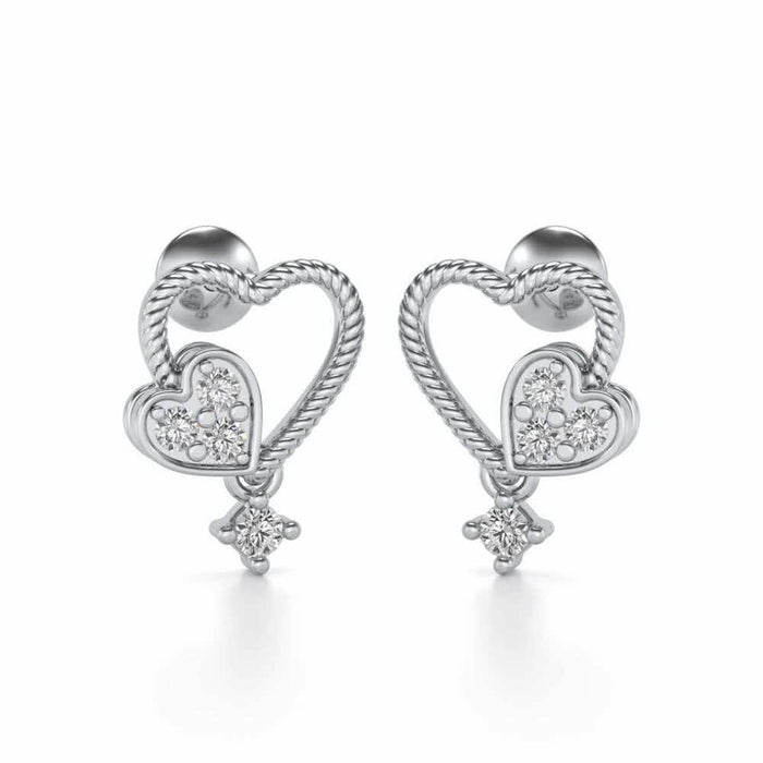 Braided Heart Silver Earrings - White Gold - Image 1
