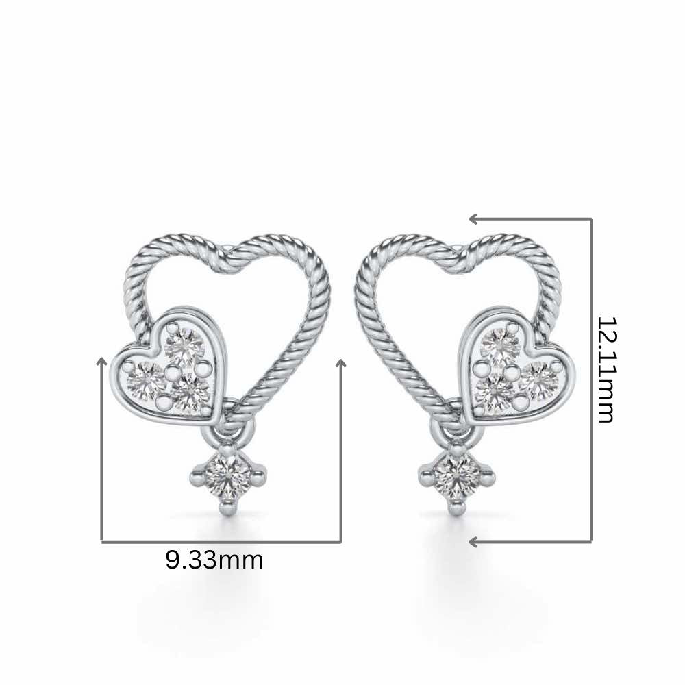 Braided Heart Silver Earrings - White Gold - Image 2