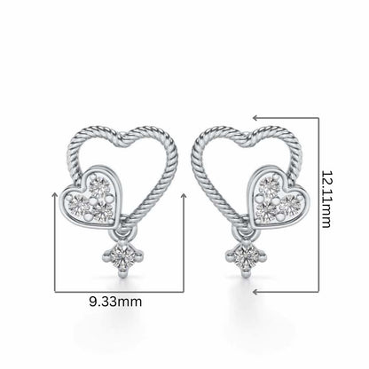 Braided Heart Silver Earrings - White Gold - Image 2