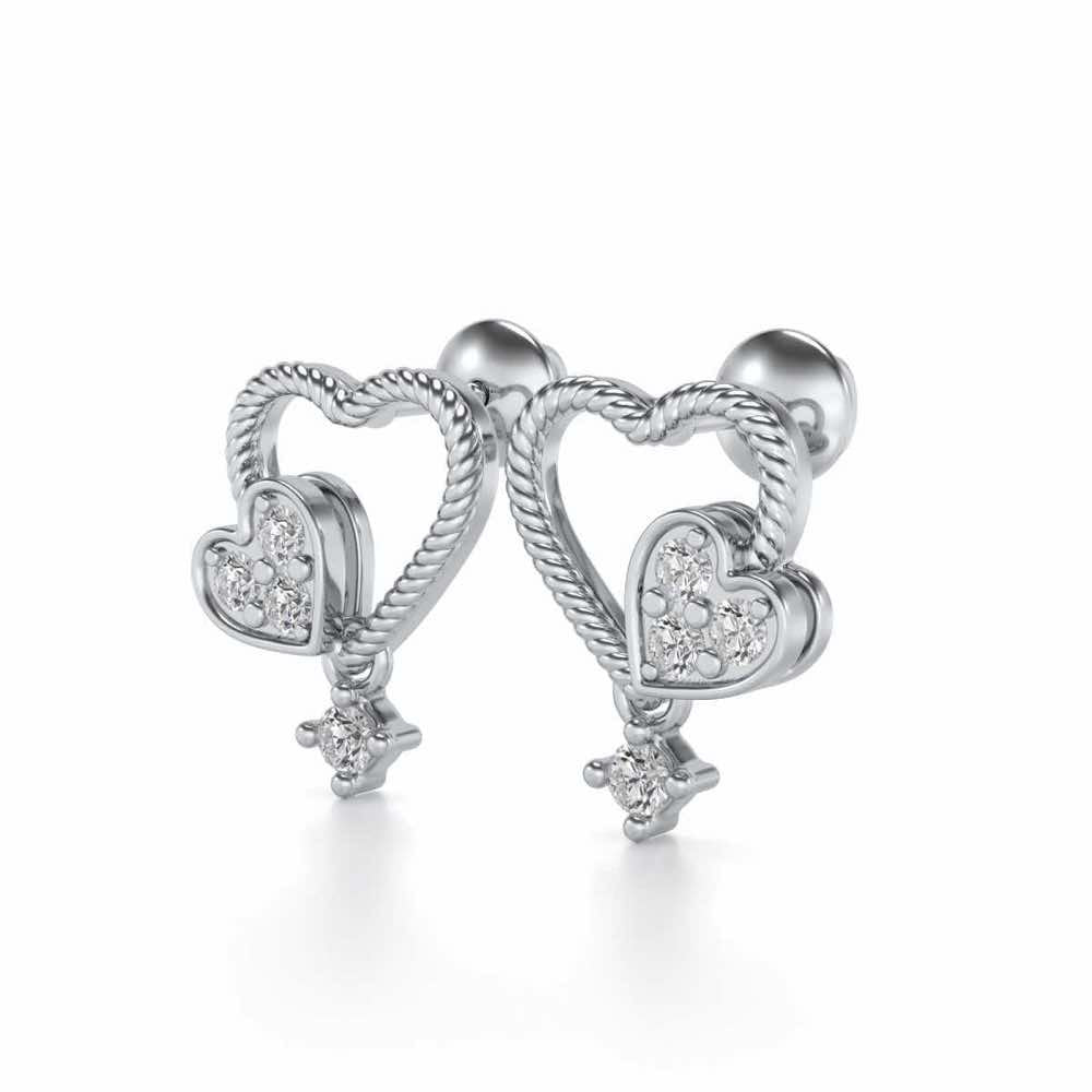 Braided Heart Silver Earrings - White Gold - Image 3
