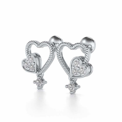 Braided Heart Silver Earrings - White Gold - Image 3