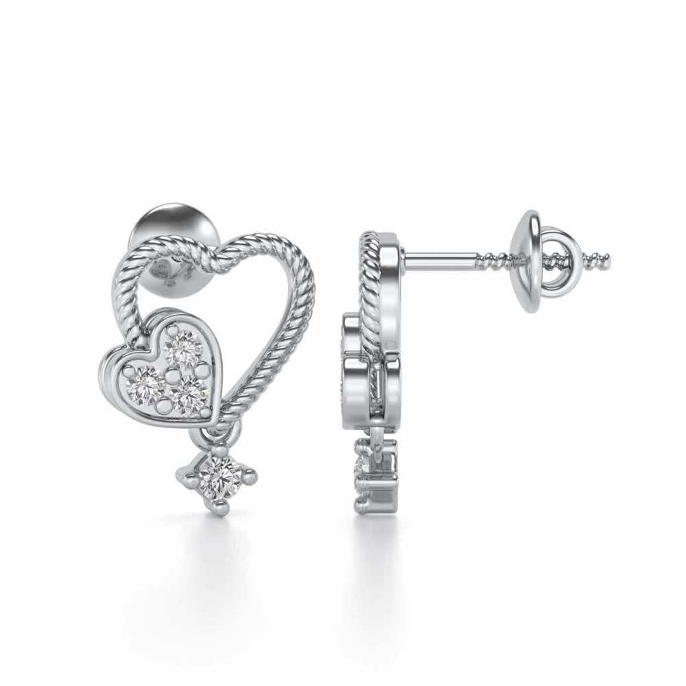 Braided Heart Silver Earrings - White Gold - Image 4