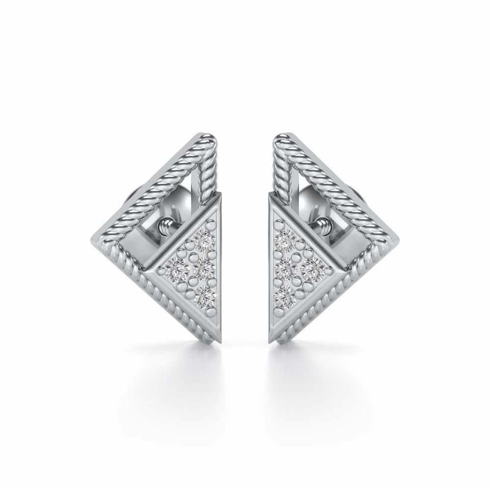 Braided Triangle Silver Earrings - White Gold - Image 1