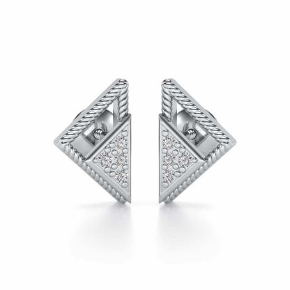 Braided Triangle Silver Earrings - White Gold - Image 1