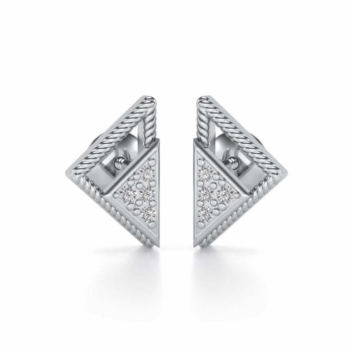 Braided Triangle Silver Earrings - White Gold - Image 1