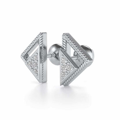 Braided Triangle Silver Earrings - White Gold - Image 3