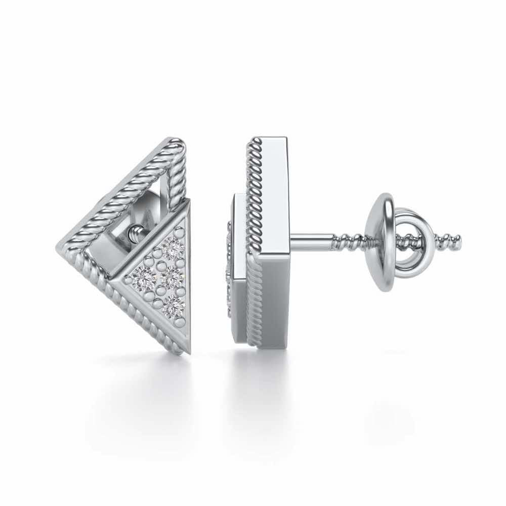 Braided Triangle Silver Earrings - White Gold - Image 4