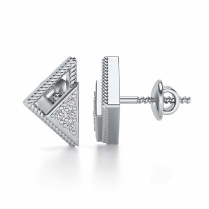 Braided Triangle Silver Earrings - White Gold - Image 4