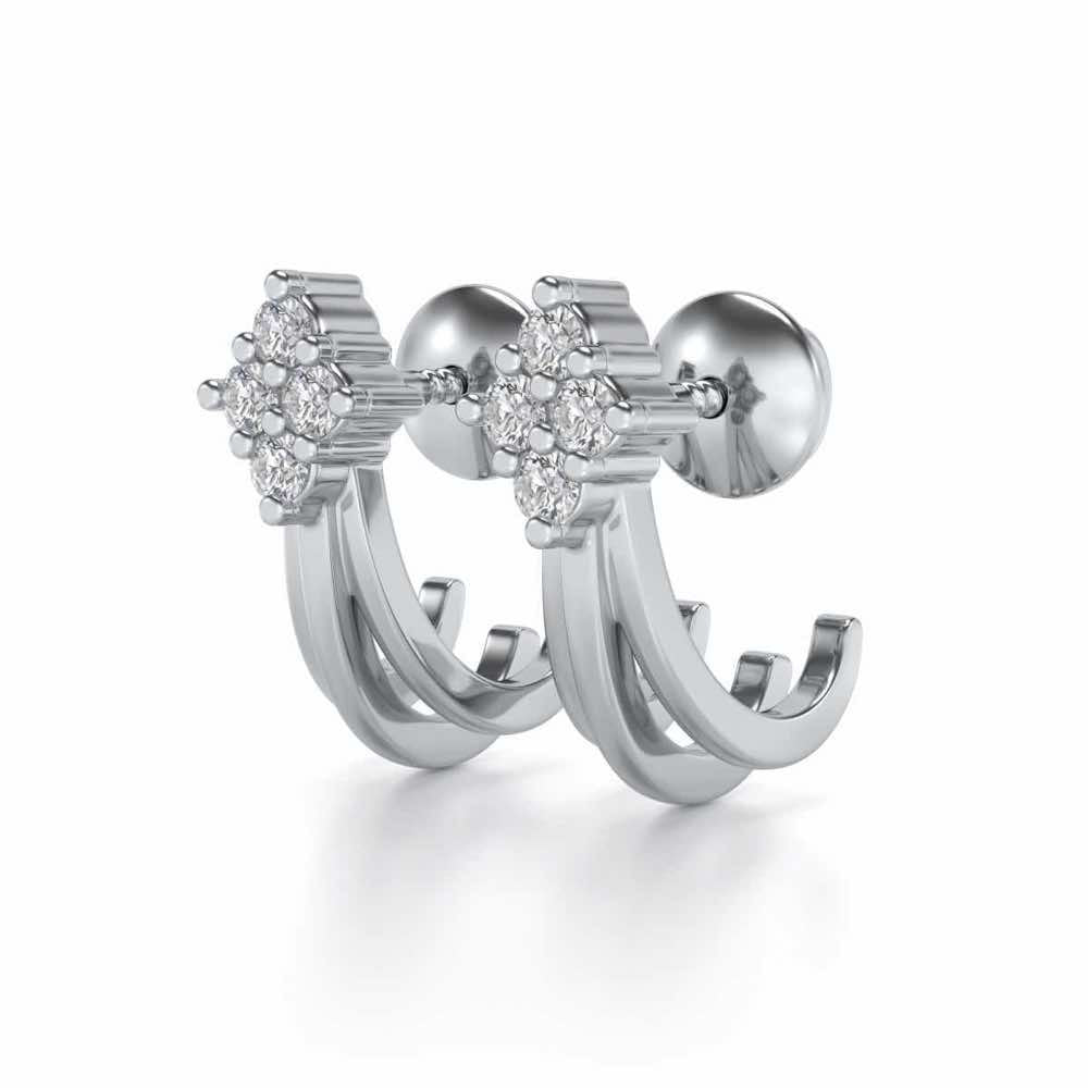 Branched Silver Bali Earrings - White Gold - Image 3
