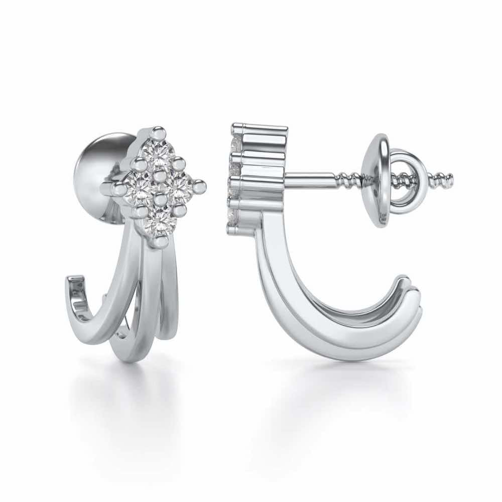 Branched Silver Bali Earrings - White Gold - Image 4